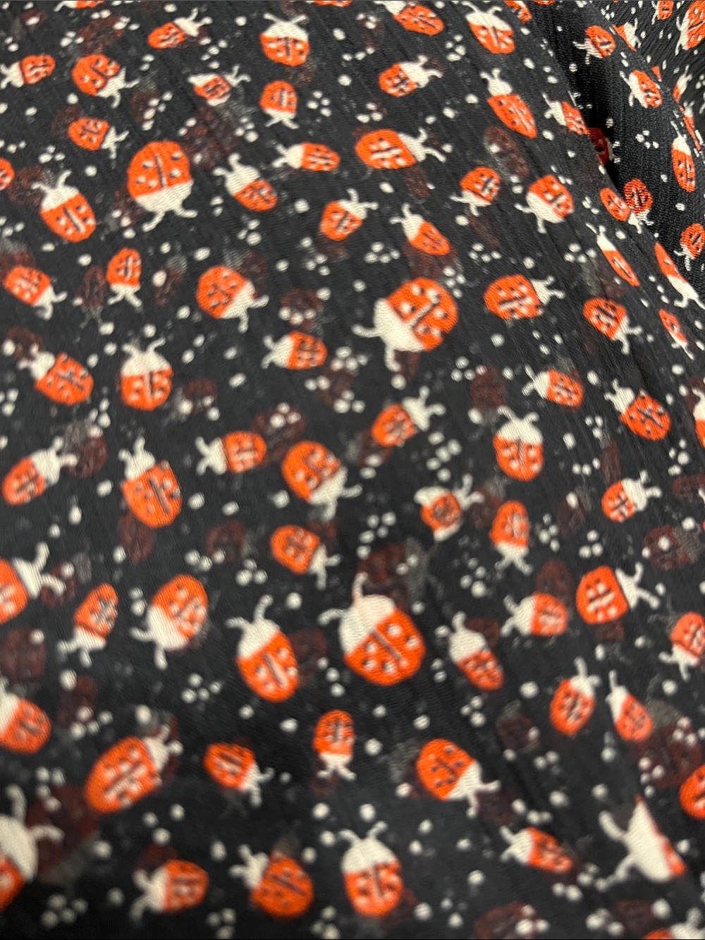 LOFT Ladybug print chiffon dress navy red long sleeves size M - Picture 5 of 5
